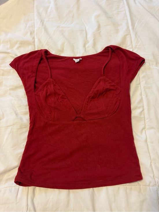 Garage Tops - Garage Women's Deep V Red Built-In Bra Top